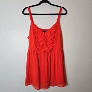 Torrid Womens Plus Size 2 Bright Orange Ruched Smocked Chiffon Babydoll Cami Top